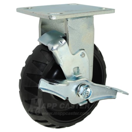 Mapp Caster 6"X2" Rugged Thrmplstc Rubber(TPR) Whl Rgd Caster W/ Brake, 550Lbs Cap 146RTPR620RB